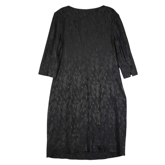 MM LaFleur Black Dress Estuko Satin Jacquard Size 12 Sheath 3/4 Sleeves - Picture 6 of 12